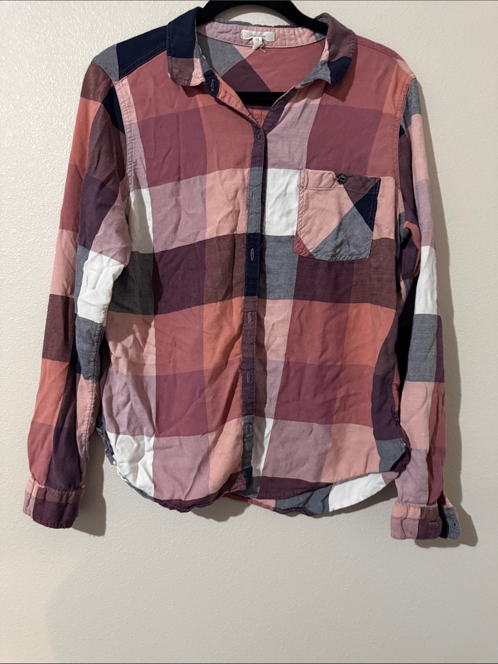Maurices Women's Plaid Button-Down Shirt in Pink and Navy
